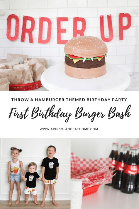 A burger themed first birthday party is a fun unique theme that your guests will love. Check out this blog post for all the fun details! https://www.arinsolangeathome.com #burgerparty #firstbirthdayparty Burger Bash First Birthday, Fast Food Party, Burger Birthday Party, Unique Birthday Themes, Unique Birthday Party Themes, Burger Party, Ball Birthday Parties, Baby Boy 1st Birthday Party, Party Themes For Boys