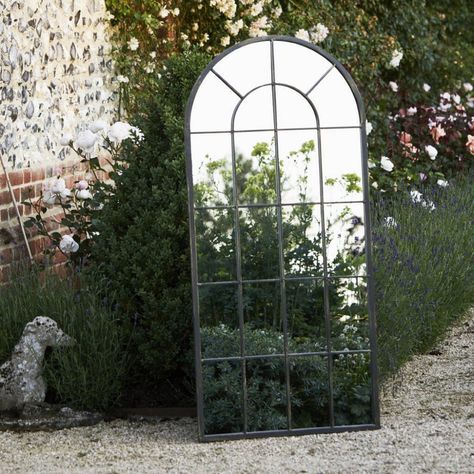 Arched Window Mirror, Garden Mirror, Small Courtyard Gardens, Garden Mirrors, Outdoor Mirror, Metal Arch, Window Mirror, Small Garden Design, Courtyard Garden