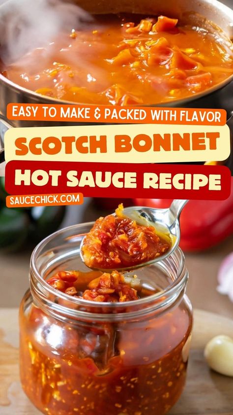 Scotch Bonnet Sauce Recipe Scotch Bonnet Hot Sauce Recipe, Chili Sauce Recipe, Barbecue Sauce Recipes, Hot Sauce Recipes, Fermentation Recipes, Scotch Bonnet Pepper, Hot Sauces, Hot Pepper Sauce, Scotch Bonnet