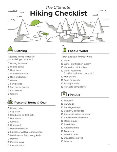 Use our printable hiking checklist to ensure you have everything you need to enjoy and stay safe on your hike. Mindful Hobbies, Hiking Packing, Hiking Must Haves, Hiking List, Hiking Checklist, Kumano Kodo, Water Pick, Hiking Poles, Hydrating Drinks