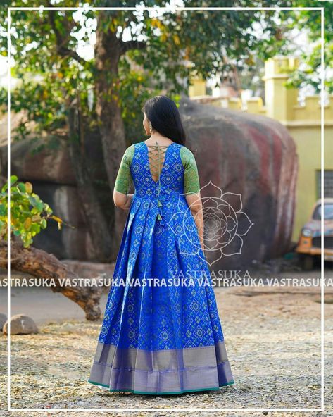 Back Neck For Long Frocks, Long Frock Back Neck Designs, Indian Long Dress, Pattu Dress, Frock Models, Saree Gowns, Long Blouse Designs, Frocks And Gowns, Lehenga Saree Design