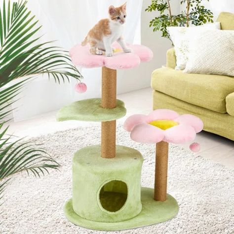 Cat Furniture Sale You'll Love | Wayfair Cute Cat Tree, Flower Cat Tree, Tired Cat, Tree Cat Tower, Cat Room Decor, Green Apartment, Flower Cat, Cat Playground, Tree Cat