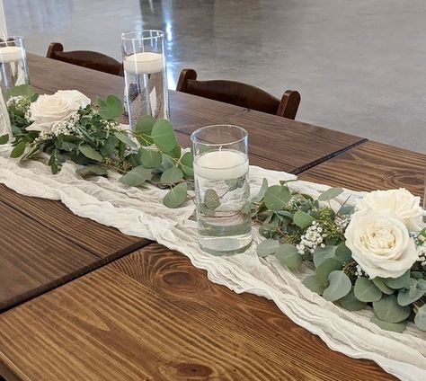 Long Rectangle Table Centerpieces, Long Flower Table Arrangements, Simple Centerpiece Wedding Rectangle Table, Rectangle Table Arrangements, 8 Ft Table Centerpieces Wedding, How To Decorate Rectangle Tables Wedding, Center Piece For Rectangular Table, Simple Long Table Centerpieces, Rectangle Wedding Centerpieces