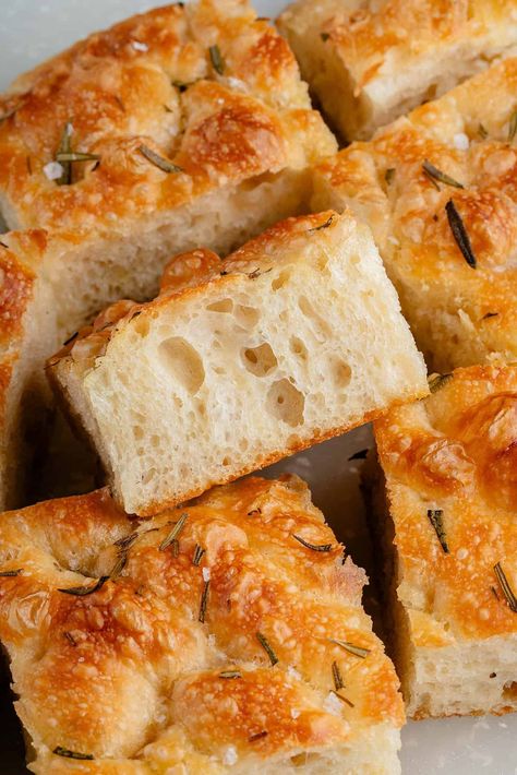 This easy, no-knead focaccia recipe will teach you how to make light and airy homemade focaccia without the fuss! It's the perfect recipe for beginner bakers, yet yields perfect, restaurant-worthy loaves every time.  #vegan #bread #focaccia #noknead #baking #sweetsimplevegan #recipe Foccacia Bread Art Easy, No Knead Focaccia Bread, Quick Foccacia Bread Fast, Single Serve Focaccia, Easy Ficcotia Bread Recipe, Easy Foccassia Bread, Ficcochia Bread, Small Batch Focaccia Bread, Same Day Foccacia Bread