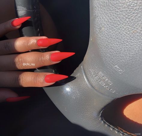 Pointy Red Acrylic Nails, Medium Stilleto Nails French Tip, Long Red Almond Acrylic Nails, Red Polish Nail Designs, Plain Stiletto Nails, Red Stiletto Nails Short, Red Jelly Stiletto Nails, Stilleto Nails Red, Matt Red Nails