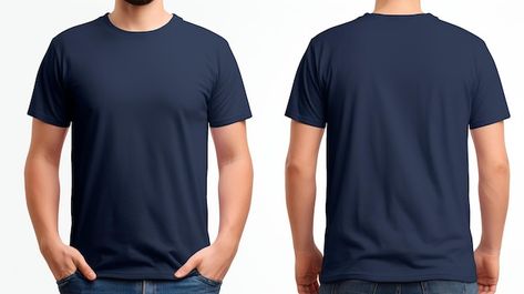 Man wearing a Navy blue Tshirt Front and back view mockup on white background Navy Blue Tshirt, Kaos Oblong, Just Friends Quotes, T-shirt Print Design, Navy Blue T Shirt, Navy Blue Shirts, Photo To Cartoon, Shirt Print Design, Back View