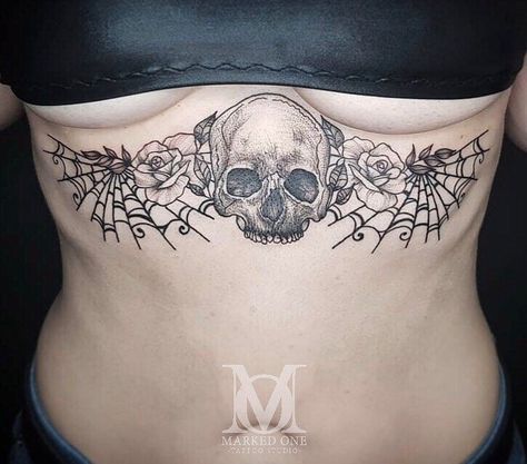 Spooky Underboob Tattoo, Goth Underboob Tattoo, Goth Sternum Tattoo, Pentagram Tattoo, Underboob Tattoo Designs, Wrist Tattoo Ideas, Wrist Tattoo Designs, One Tattoo, Underboob Tattoo