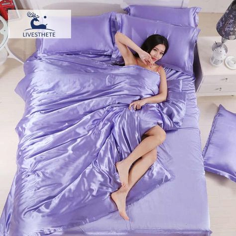 none Purple Bedding Sets, Soft Quilt, Bedspreads Comforters, Silk Duvet Cover, Quilt Duvet, Silk Bedding Set, Sleep Time, Silk Sheets, King Size Bedding Sets