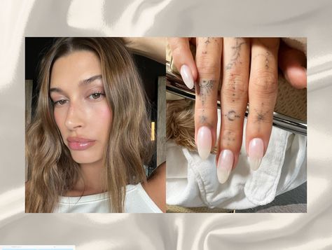 Here's everything you need to recreate Hailey Bieber's signature iridescent manicure. Bieber Nails, Hail Bieber Nails, Paznokcie Hailey Bieber, Color Hailey Bieber Nails, Beiber Nails, Hailey Bieber Met Gala Nails, Hairly Bieber Nails, Diy Hailey Bieber Nails, Haily Biber Nailart