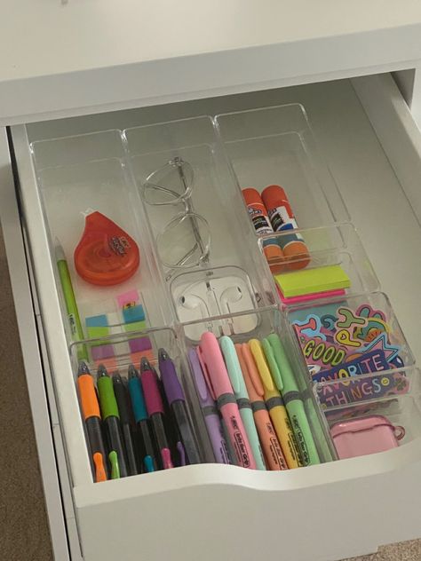 #deskdecor #deskorganizer #stationery #journal #organization #drawerorganization #pastel #backtoschool #workfromhome #desk #aesthetic Desk Drawer Aesthetic, Aesthetic Desk Drawer Organization, Desk Drawer Organization Aesthetic, School Desk Aesthetic, Desk Drawer Organization, Organizing Aesthetic, Desk Drawer Organisation, Desk Drawer Organizers, Drawer Ideas