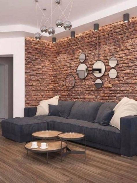 Mid Century Living Room Decor, Brick Wall Living Room, Brick Living Room, Mid Century Living Room, A Living Room, Drawing Room, Apartment Living Room, Design Case, Apartment Living