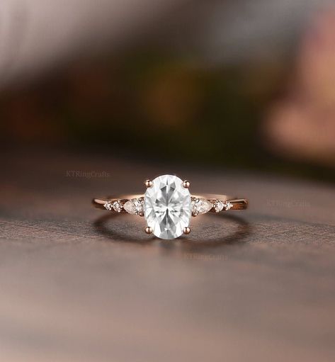 Vintage White Sapphire Engagement Ringoval Cut Gold | Etsy Canada Oval Cut Moissanite Engagement Ring, Oval Moissanite Engagement Ring, White Sapphire Engagement Ring, Cute Engagement Rings, Future Engagement Rings, Moissanite Engagement Ring Oval, Oval Moissanite, Dream Engagement Rings, 14k Rose Gold Ring