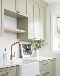 Colors For Laundry Room Cabinets, Laundry Room With Sage Green Cabinets, Laundry Cabinet Paint Colors, Pale Green Laundry Room, Painted Cabinets In Laundry Room, Light Green Laundry Room Cabinets, Light Green Cabinets Laundry Room, Laundry Room Ideas Painting, 2 Tone Laundry Cabinets