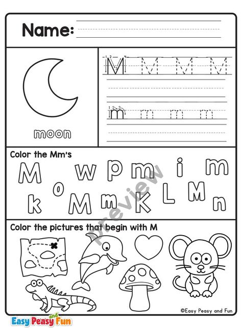 Review Beginning Sound M Worksheets to reinforce phonemic awareness and letter-sound correspondence. Engage children in identifying images that start with the letter M through various activities. Perfect alphabet worksheets for preschool and kindergarten students to strengthen their understanding of the initial sound of the letter M. Letter M Kindergarten Activities, M Sound Activities, M Sound Worksheet, Letter M Worksheets Kindergarten, Letter M Crafts For Kindergarten, Letter M Worksheet, The Letter M, Letter M Worksheets For Preschool, Letter M Activities For Preschool