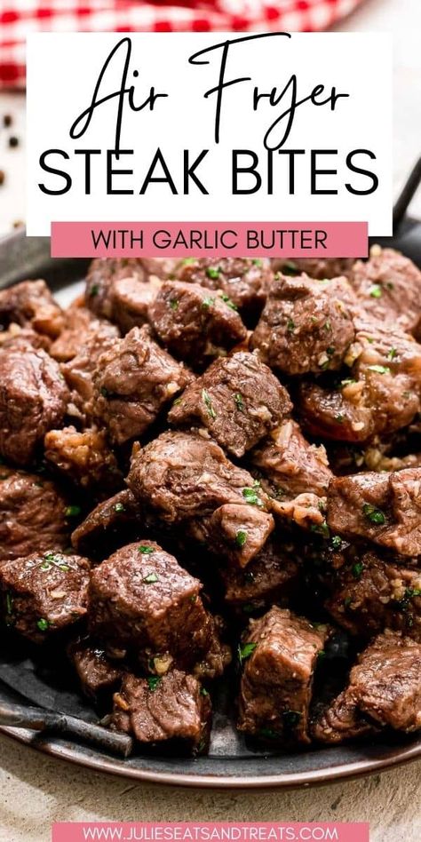 Airfryer Garlic Butter Steak Bites, Air Fry Steak Bites Recipes, Ribeye Steak Bites In Air Fryer, Healthy Air Fryer Steak Bites, Sirloin Recipes Easy, Air Fry Garlic Butter Steak Bites, Air Fried Steak Tips, Best Air Fryer Steak Recipes, Airfry Steak Bites Recipe