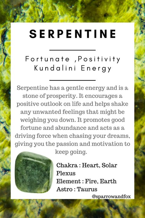 Serpentine Stone Meaning, Crystal Healing Chart, Serpentine Stone, Positive Outlook On Life, Crystal Guide, Magical Stones, Crystals Healing Properties, Spiritual Crystals, Spiritual Manifestation