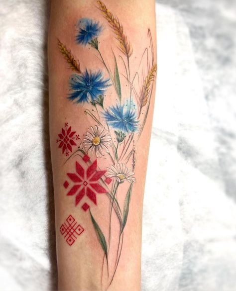 Ukrainian Floral Tattoo, Ukrainian Flowers Tattoo, Belarusian Tattoo, Baltic Tattoo, Sewing Tattoo Design, Traditional Ukrainian Tattoo, Best Feminine Tattoos, Typographic Tattoo, Ukrainian Tattoo