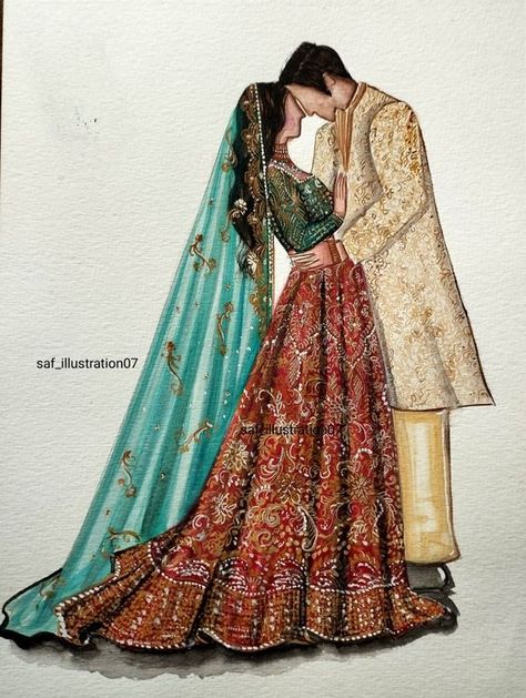 Couple illustration | #wedding #portrait #illustration #weddingday #affiliate Wedding Couples Illustration, Indian Wedding Painting, Indian Wedding Couple Illustration, Wedding Caricature Couple, Indian Wedding Illustration, Bridal Painting, Wedding Illustration Drawings, Wedding Illustration Couple, Wedding Couple Illustration