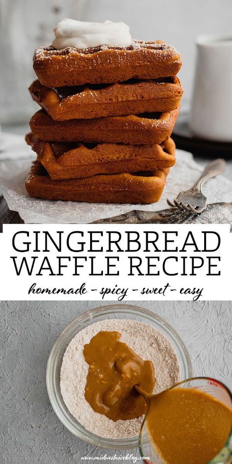 Ginger Bread Waffles, Gingerbread Waffles Healthy, Gingerbread Waffles Easy, Eggnog Waffles Recipe, Christmas Waffle Recipe, Fun Waffle Recipes, Different Pancake Ideas, Christmas Waffles For Kids, Christmas Waffle Bar