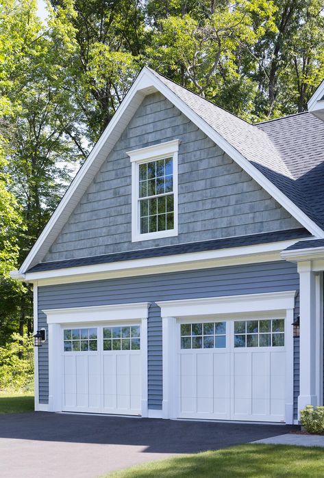 Garage Facade, Cheap Garage Doors, Garage Door Trim, White Garage Doors, Carriage Style Garage Doors, Double Garage Door, Garage Door House, White Garage, Garage Door Paint