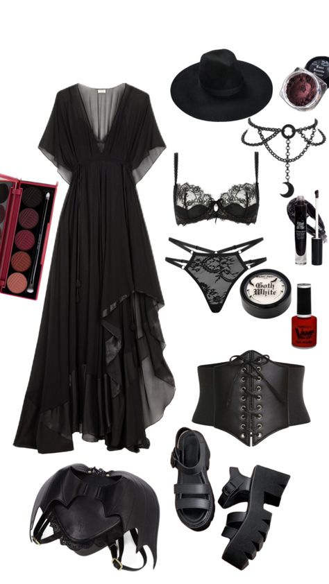 Cool total black look Outfit With Sandals, Summer Goth Outfits, Total Black Look, Gothic Summer, Black Look, Alt Outfits, Estilo Real, Witchy Fashion, Witch Outfit