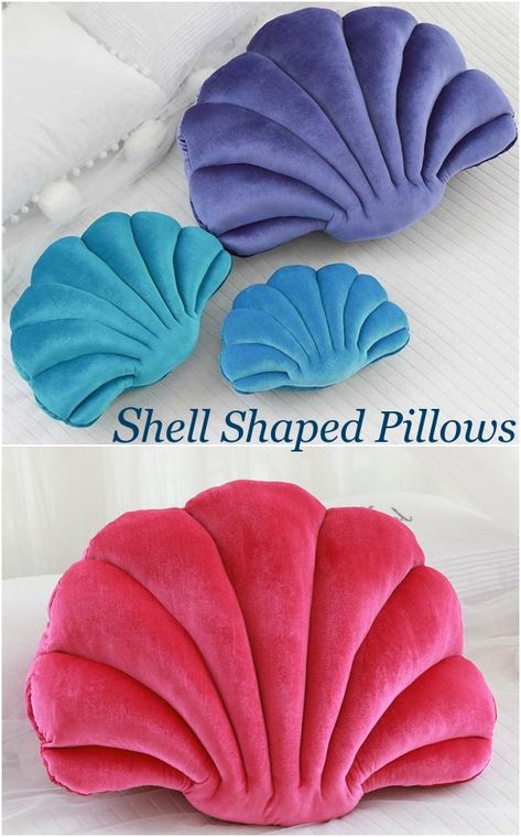 Seashell Shaped Pillows Shell Pillow Pattern, Seashell Pillow Sewing Pattern, Fun Pillow Shapes, Sand Dollar Shell, Seashell Pillow, Fun Pillows, Black And White Cushions, Shaped Pillows, Sea Shells Diy