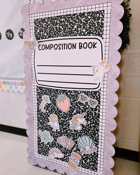 Swipe to see the cutest composition notebook done by @kinder.and.kindness from our Shimmer Pop collection! 📓🫶🏻 We have had an overwhelming response to our Senior Year fadeless bulletin board paper and are working as fast as we can to get it restocked! #compositionnotebook #classroomdecor #classroomdecoration #classroomsetup #classroomideas #pastelclassroomdecor Book Door, Teaching Classroom Decor, Alphabet Birthday, Classroom Borders, Bulletin Board Paper, Teacher Forms, Classroom Accessories, Planner Writing, Classroom Makeover