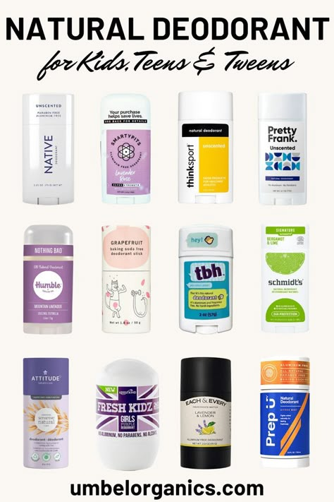 12 brands of clean and natural deodorant for teens and adults Healthy Deodorant For Women, Fragrance Free Deodorant, Teen Spirit Deodorant, Nontoxic Swaps, Body Odor Remedies, Chemical Free Deodorant, Odor Remedies, Kids Deodorant, Kids Hygiene