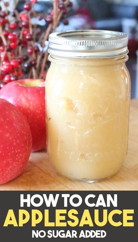 Canning applesauce is an easy water bath canning recipe for beginners! This applesauce recipe has no sugar added and can be made without a canner! Learning how to make and can applesauce at home is a great skill to have! #Recipes #Canning #ForBeginners Can Applesauce, Canning Applesauce No Sugar, Water Bath Canning Applesauce, Pressure Can Applesauce, Applesauce Recipes Canning, Canning Unsweetened Applesauce, Canning Applesauce, Canned Applesauce, Canning Apples