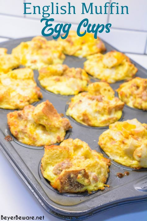 Egg And English Muffin Recipes, Make Ahead Breakfast Muffins Egg Cups, Individual Egg Casserole, Individual Egg Cups, English Muffin Egg Bake, Individual Breakfast Casserole, Individual Breakfast Ideas, Breakfast Casserole With English Muffins, English Muffin Breakfast Ideas