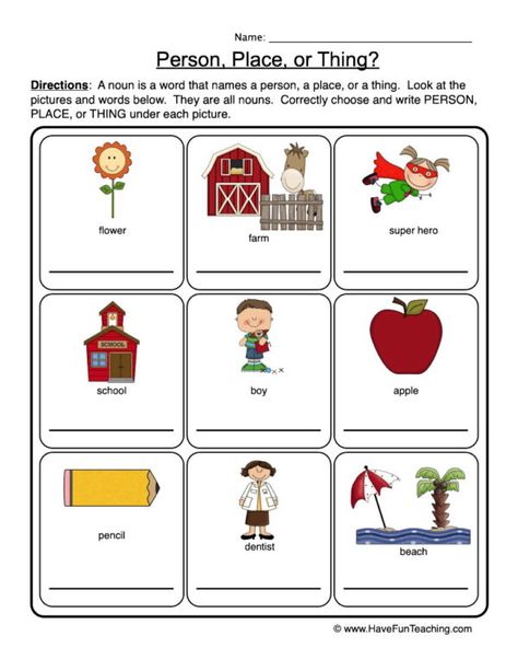 Place Worksheet, Person Place Thing, Punctuation Worksheets, Nouns Worksheet, Farm School, Proper Nouns, Have Fun Teaching, Online Quiz, Parts Of Speech