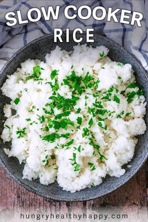 This fool-proof way of cooking rice is one of our favourite ways to use the slow cooker. Slow Cooker Rice gives you perfect results every time and making rice in the slow cooker couldn't be easier. Follow on of all our tips! Rice In The Crockpot How To Cook, White Rice Crockpot, Slow Cooker Basmati Rice, Rice Slow Cooker Recipes Crockpot, Rice In Slow Cooker How To Cook, How To Cook Rice In A Crockpot, Crock Pot Rice, Slow Cooker Rice, Crockpot Rice