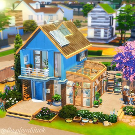 Sims 4 Eco House, Tiny Eco House, Small Eco House, Eco Tiny House, Small Cottage House Plans, Sims 4 House Plans, Sims 4 House Building, Harbor House, Sims Ideas