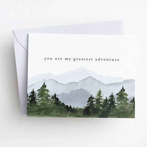 Adventure Cards Ideas, Anniversary Card Painting, Watercolor Gift Card Ideas, I Love You Watercolor Card, Watercolor Card For Men, Simple Anniversary Card, Watercolor Cards For Boyfriend, Masculine Watercolor Cards, Happy Anniversary Watercolor Cards