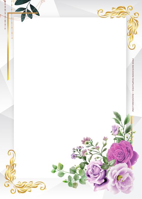 Gold Wedding Backdrop, A4 Size Paper Border Design Flower, Purple Background Images, Purple And Gold Wedding, Wedding Borders, Purple Invitations, Flower Background Design, Flower Picture Frames, Wedding Card Frames