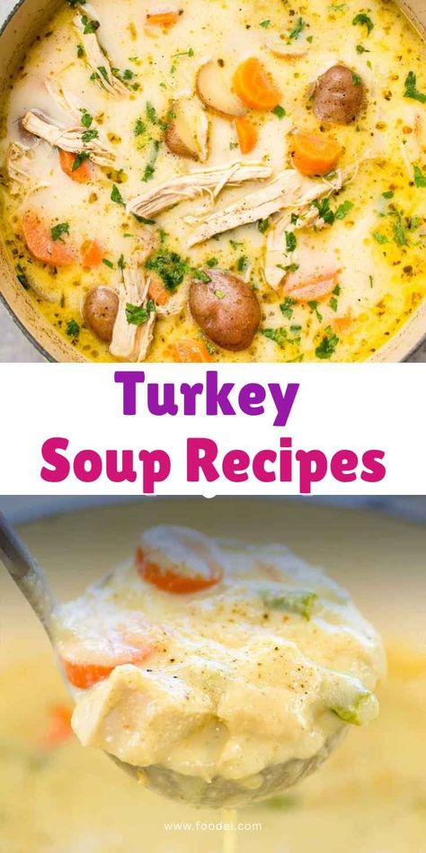 Warm up with these delicious Turkey Soup Recipes that are perfect for cozy nights! 🦃🍲 Whether you’re using leftover turkey or starting from scratch, these hearty, flavorful soups are packed with nutritious veggies, savory broth, and tender turkey. Easy to make and perfect for feeding the whole family. Perfect for fall or winter meals! 🍂🥣 #TurkeySoup #HealthySoup #ComfortFood #SoupRecipes #LeftoverTurkey #FallRecipes #CozyMeals #FamilyDinner #HealthyEating #HeartySoups Turkey Chowder Recipes, Soup With Turkey Stock, Turkey Neck Soup Recipes, Instapot Turkey Soup Recipes, Turkey Soups And Stews, Smoked Turkey Soup Recipes, Turkey Broth Soup Recipes, Turkey Broth Recipes, Turkey Soup Leftover