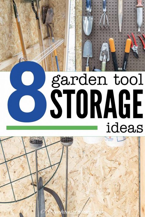 These creative DIY garden tool storage ideas are easy and inexpensive! Lots of great ways to get your garden tools organized in your garage or shed. Garden Tool Storage Ideas, Organize Garden Tools, Tool Shed Organizing, Tool Storage Ideas, Garden Tool Rack, Hose Hanger, Garden Tool Organization, Shed Organization, Garage Tool Storage