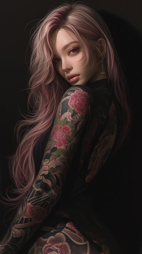 Image Cool Female Tattoos, Tattoo Girl Wallpaper, Dark Beauty Fashion, Mujeres Tattoo, Attractive Wallpapers, Tears Art, Cyberpunk Female, Female Artwork, Tattoed Women