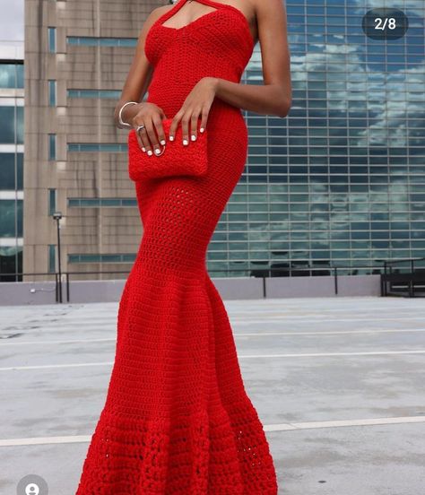 Crochet Cocktail Dress, Fancy Crochet Dress, Crochet Red Dress, Crochet Fitted Dress, Crotchet Fits, Dinner Gowns Classy Night, Crochet Prom Dress, Dinner Gowns Classy, Crochet Dress For Women