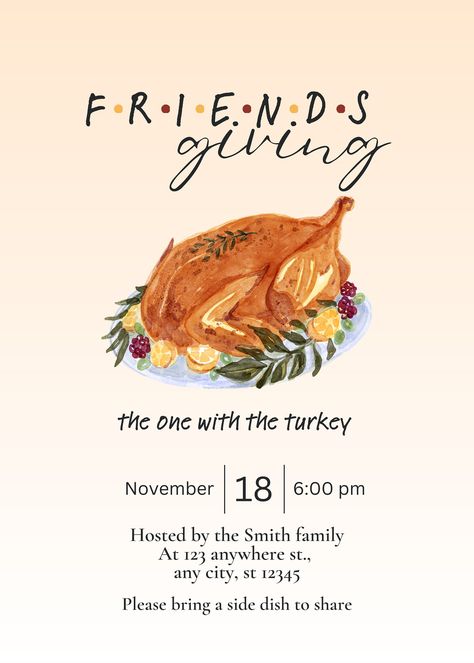 A Friendsgiving Invite: Customizable digital download invitation for your friendsgiving! Friendsgiving Entertainment Ideas, Friendsgiving Party Themes, Friendsgiving Graphic, Christmas Friendsgiving, Friendsgiving Theme Ideas, Hosting Themes, Thanksgiving Invites, Friendsgiving Aesthetic, Friendsgiving Quotes