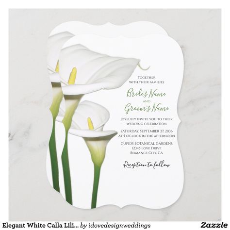 Elegant White Calla Lilies Wedding Invitations Lily Flower Wedding, Calla Lily Wedding Invitations, Lily Wedding Invitations, Lilies Wedding, White Calla Lilies, Elegant Floral Wedding, Calla Lily Flower, Calla Lily Wedding, Calla Lily Flowers