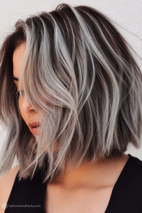 22 Grey Hairstyles for Women 2024 - Fashion Trend Hacks Dark Plum Hair Color, Dark Plum Hair, Peekaboo Hair Colors, Balayage Straight Hair, Grey Hairstyles, Hair Color Plum, Gray Balayage, Plum Hair, Peekaboo Hair