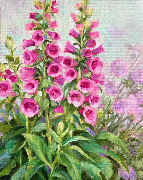 Acrylic Floral Paintings On Canvas, Composition Painting Ideas, Pencil Journal, Sip N Paint Ideas, Flower Paintings On Canvas, Acrylic Floral Paintings, Fruits Composition, Floral Paintings On Canvas, Fox Gloves