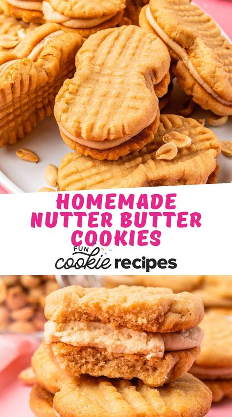 Nutter Butter Cookie Recipes, Nutter Butter Recipes, Homemade Nutter Butter Cookies, Fun Cookie Recipes, Nut Butter Cookies, Linzer Cookies Recipe, Homemade Peanut Butter Cookies, Peanut Butter Cream, Soft Peanut Butter Cookies