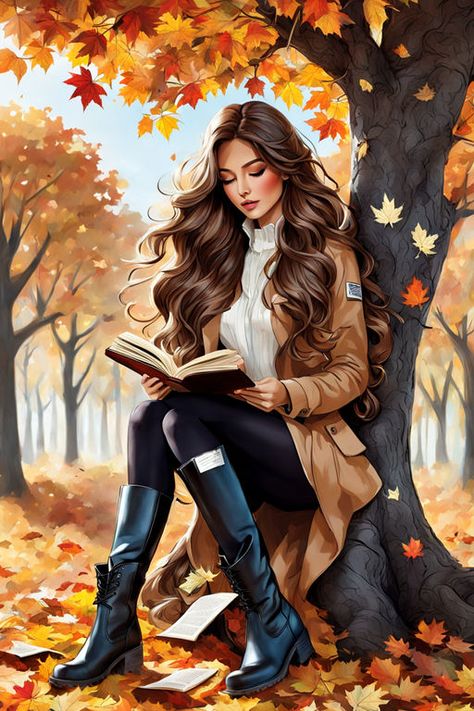 Tina Daer - Playground Bookworm Pictures, Woman Reading Illustration, Fashion Art Prints, Girly Wall Art, Illustration Quotes, Autumn Scenery, Girly Art Illustrations, Pretty Wallpapers Backgrounds, Fall Wallpaper