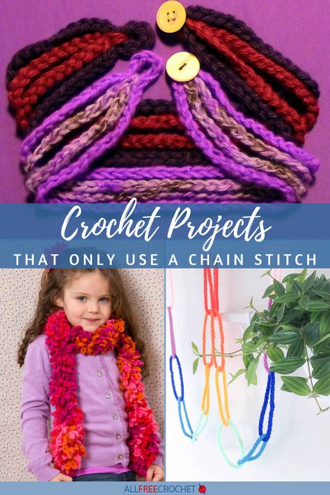 12 Crochet Projects That Only Use a Chain Stitch: If you're just getting started with one of the most popular yarn crafts around, you're probably looking for some beginner-friendly patterns. This has it! Chain Stitch Crochet, Free Crochet Projects, Crochet Chain Stitch, Crochet Beginners, Quick Crochet Projects, Beginner Crochet Tutorial, Crochet Chain, Easy Crochet Projects, All Free Crochet