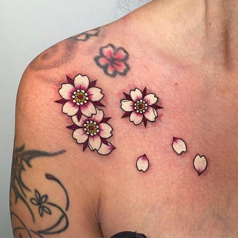 Sakura Japanese Tattoo, Traditional Japanese Tattoos Cherry Blossoms, Irezumi Cherry Blossom, Traditional Sakura Tattoo, Traditional Cherry Blossom Tattoo Design, Japanese Traditional Cherry Blossom, Japanese Sakura Tattoo, Neo Trad Cherry Blossom, Neo Trad Cherry Blossom Tattoo