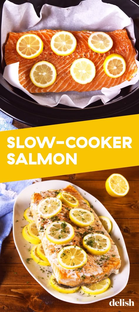 PSA! You Can Make AMAZING Salmon In Your Slow-CookerDelish Slow Cooker Salmon, Garlic Butter Salmon, Butter Salmon, Healthy Crockpot, Easy Slow Cooker, Healthy Crockpot Recipes, Slow Cooking, 21 Day Fix, Salmon Recipes