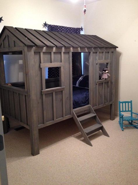 Diy Treehouse Bed, Cabin Bed Boys Room, Little Boys Bed, Kids Cabin Bed, Kids Beds Diy, Diy Kids Bed Frame, Boys Cabin Bedroom, Cool Kids Beds, Toddler Cabin Bed