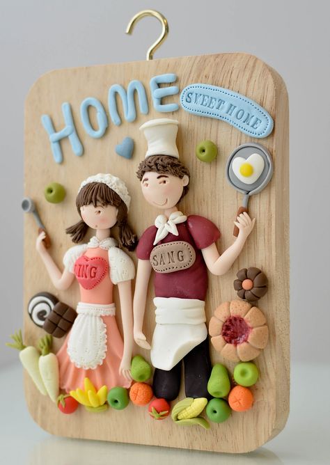 Make Lunch, Polymer Clay Gifts, Polymer Clay Figures, Clay Wall Art, Tanah Liat, Clay Craft, Polymer Clay Diy, Clay Wall, Polymer Clay Dolls